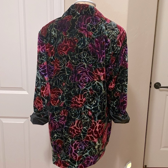 VTG Three Flags Velvet Floral Blazer Jacket Womens 10 Oversized Dark Romantic - Picture 2 of 9